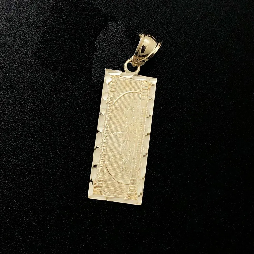 $100 Bill Small DC 10K Yellow Gold Pendant for Sale