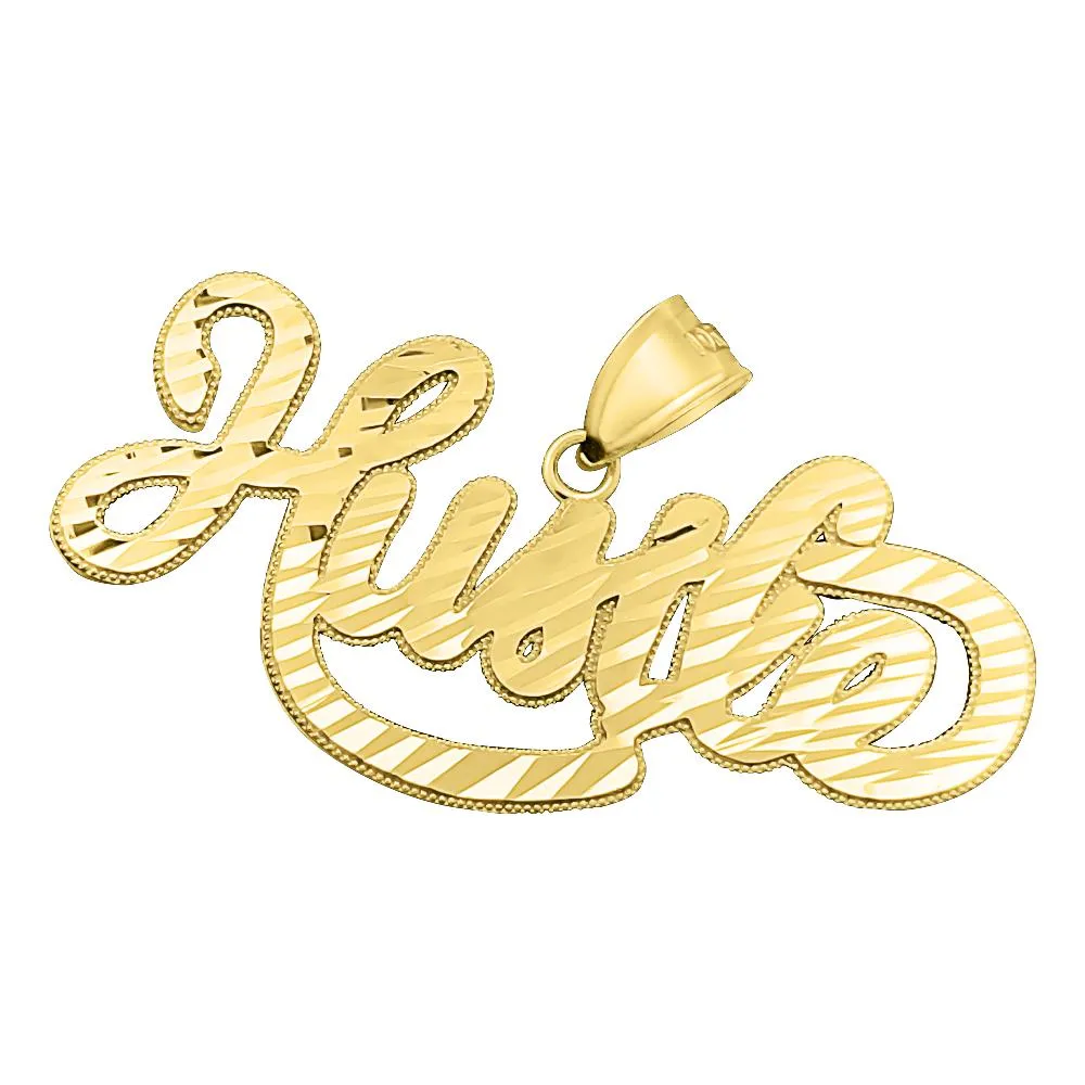 10K Yellow Gold Pendant - HUSTLE Cursive, DC