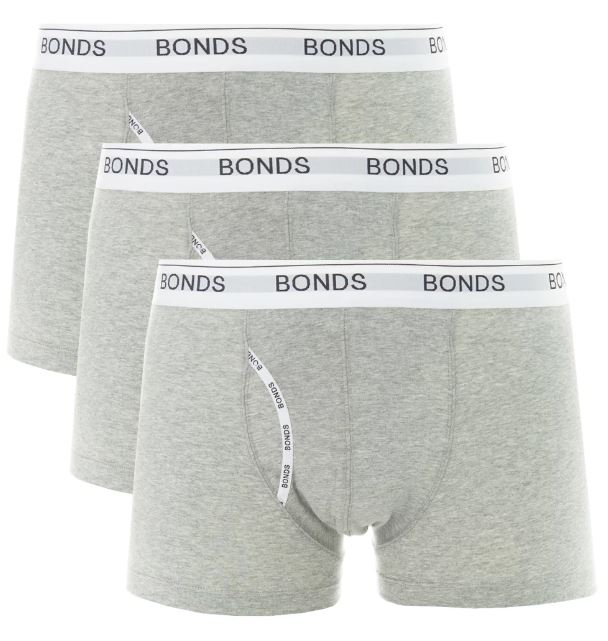 3 Pack Mens Bonds Guyfront Trunks - Grey Marle Underwear