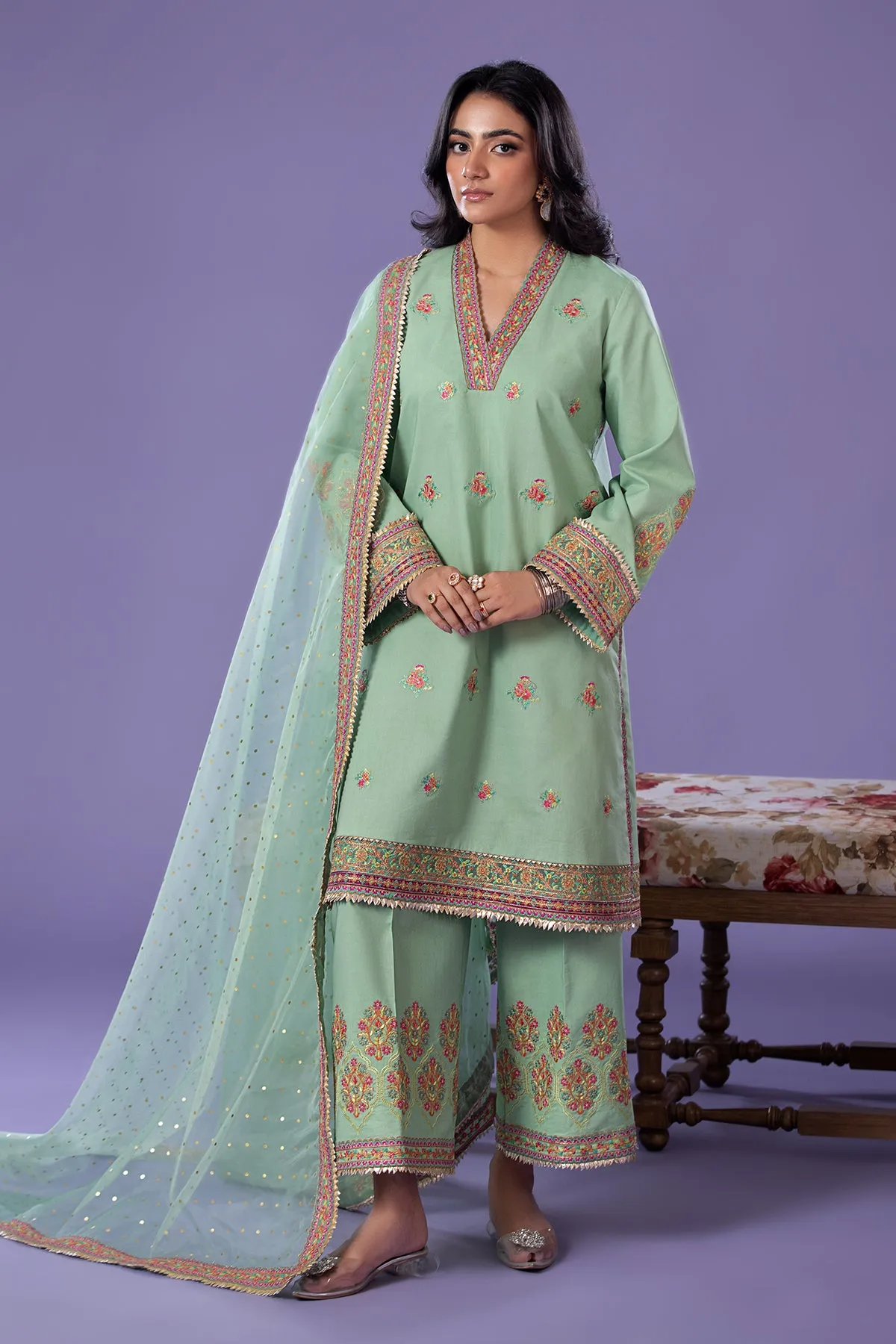 Embroidered Lawn Shirt with Organza Dupatta and Trouser 3-PC CNP-4-045