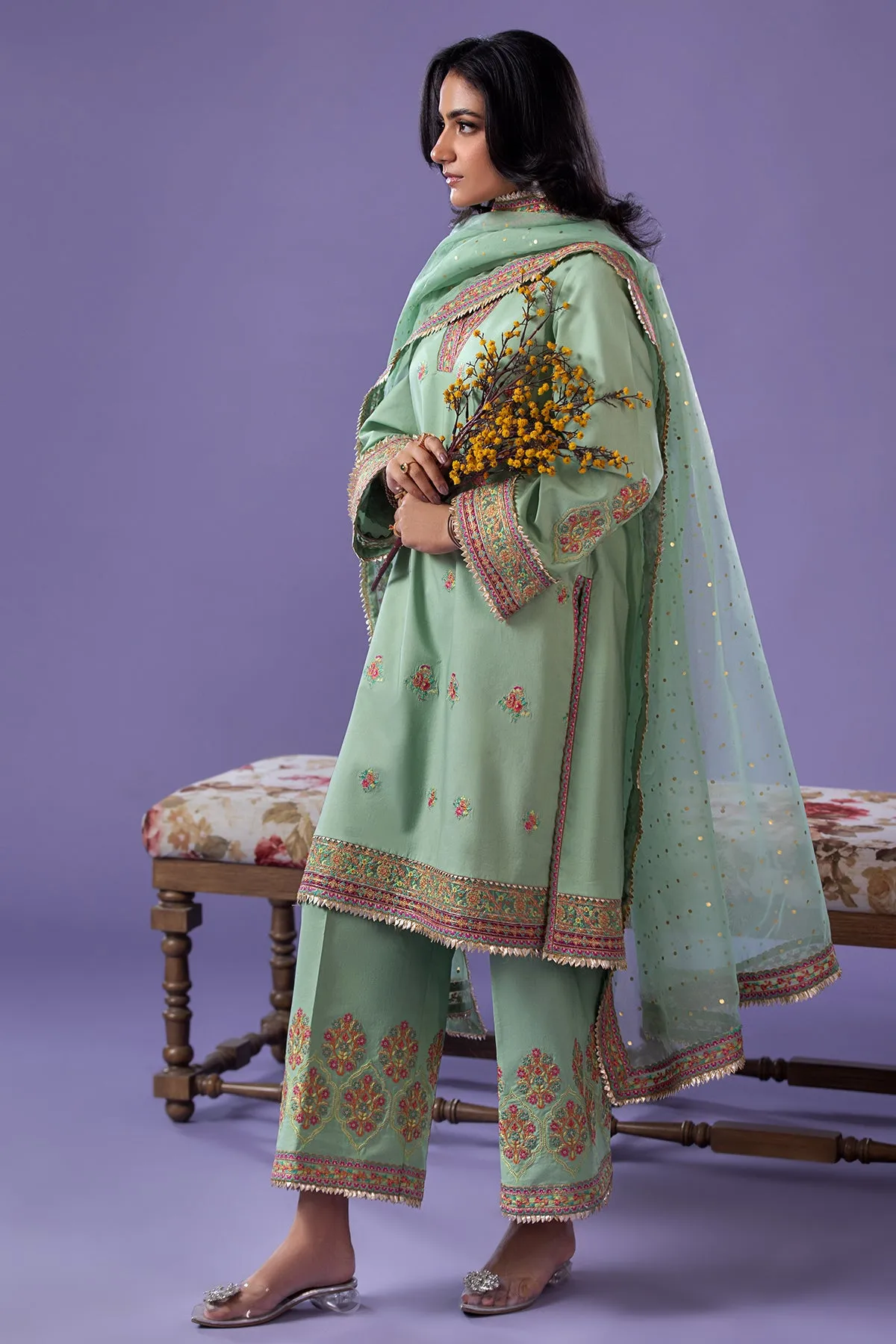 Embroidered Lawn Shirt with Organza Dupatta and Trouser 3-PC CNP-4-045