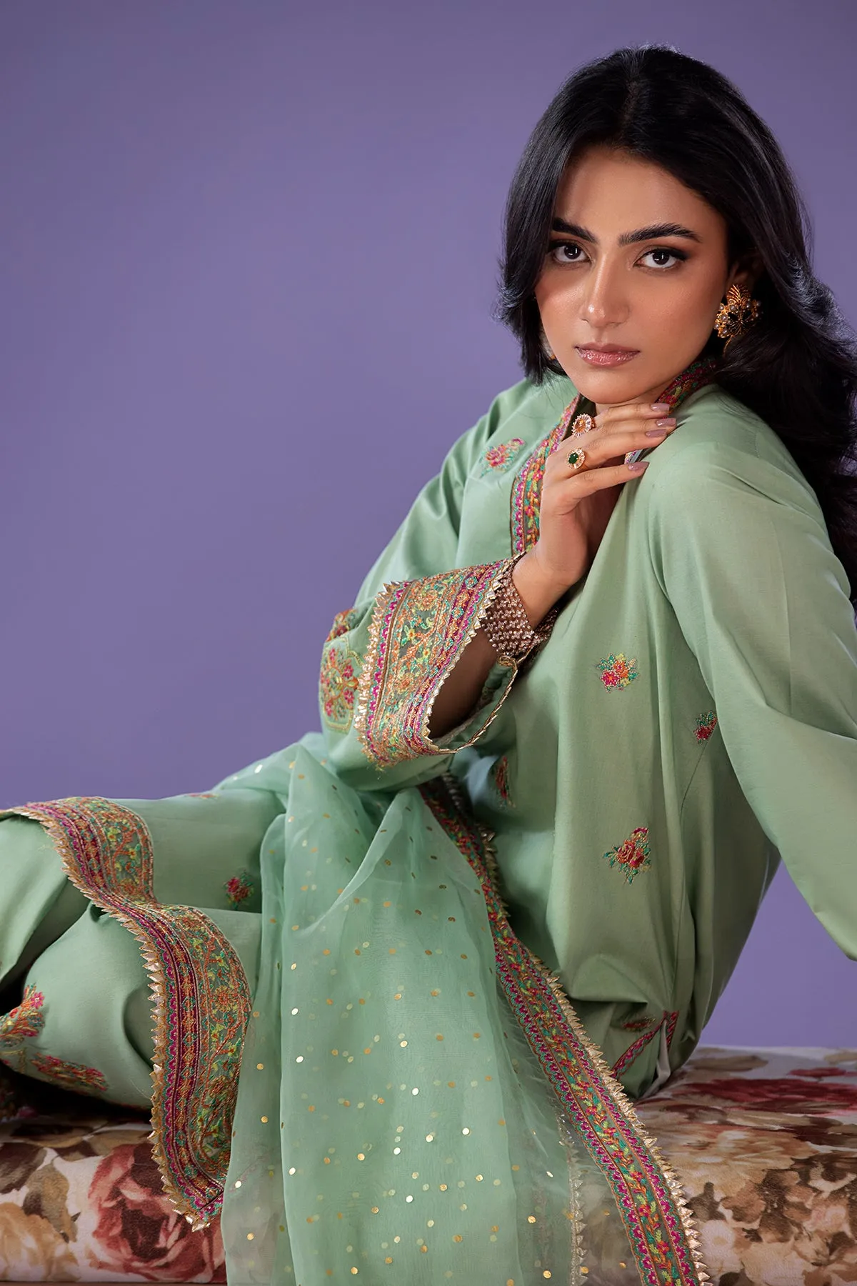 Embroidered Lawn Shirt with Organza Dupatta and Trouser 3-PC CNP-4-045