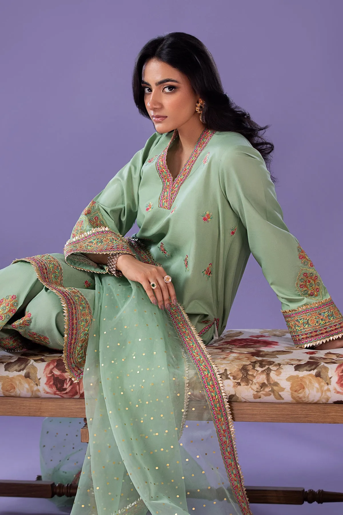 Embroidered Lawn Shirt with Organza Dupatta and Trouser 3-PC CNP-4-045