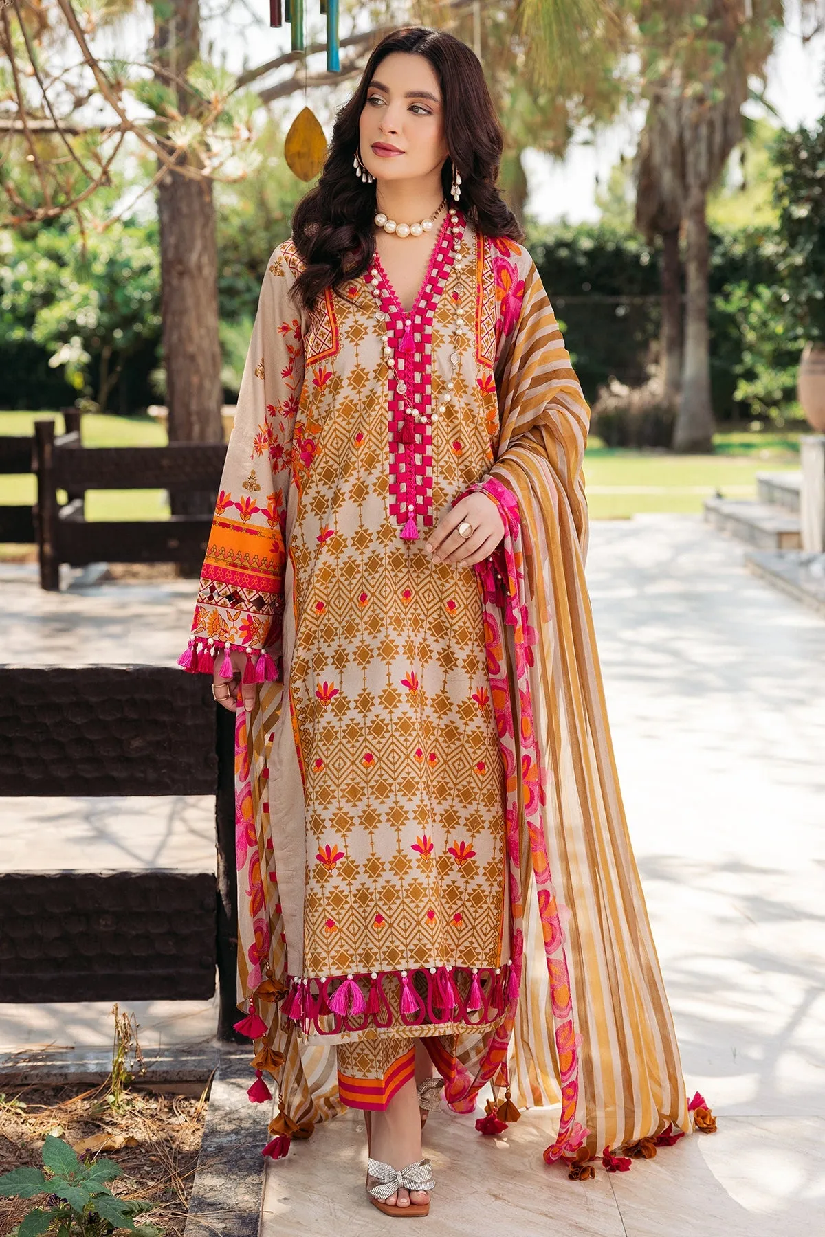 Printed Lawn Shirt with Chiffon Dupatta and Trouser 3-PC CP4-47