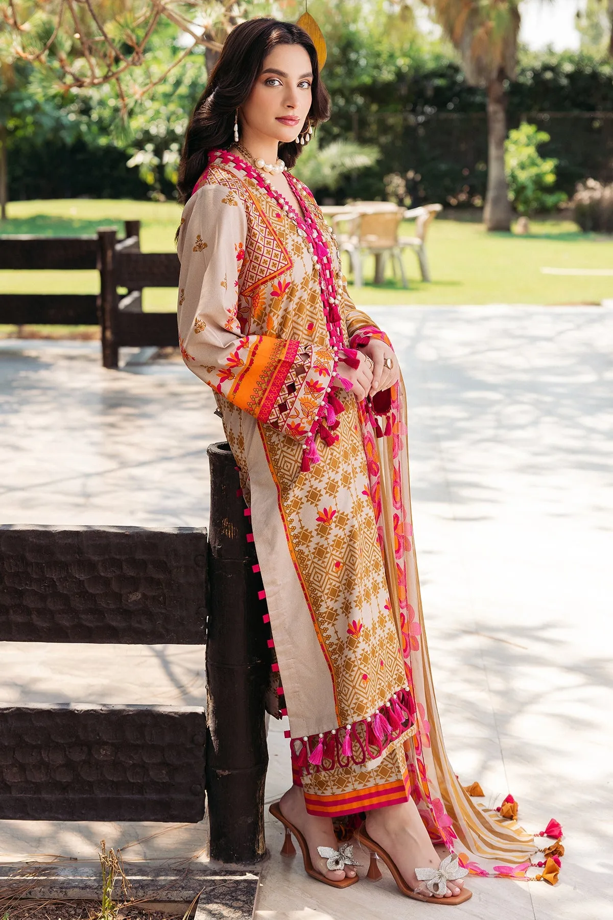 Printed Lawn Shirt with Chiffon Dupatta and Trouser 3-PC CP4-47