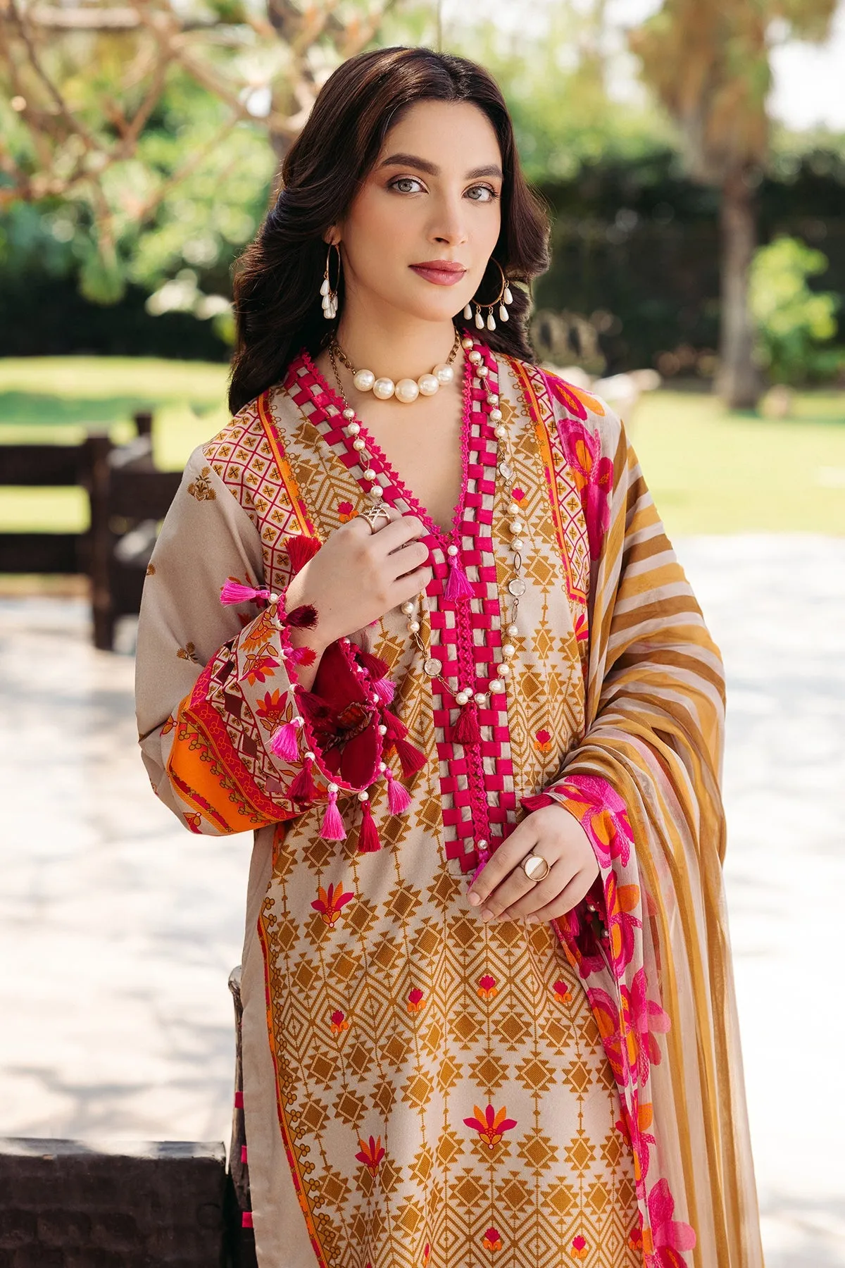 Printed Lawn Shirt with Chiffon Dupatta and Trouser 3-PC CP4-47