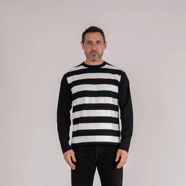 Striped Long-Sleeve Cotton Tee with Black Arms