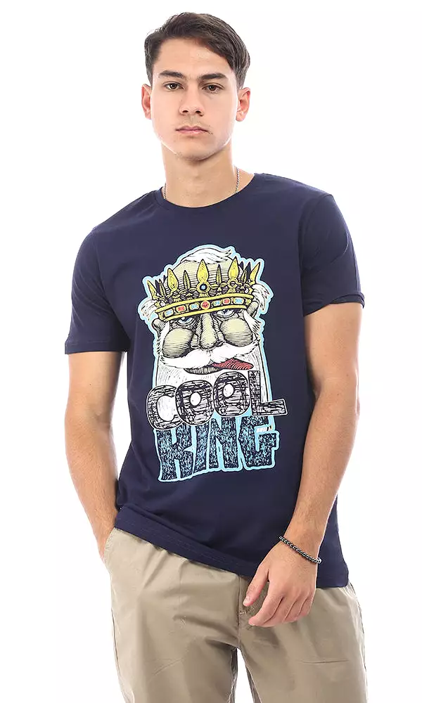 95131 Cool King Navy Blue Slip-On T-Shirt - Printed Design