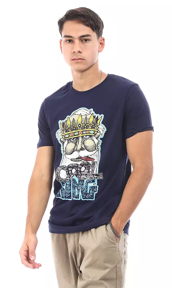 95131 Cool King Navy Blue Slip-On T-Shirt - Printed Design