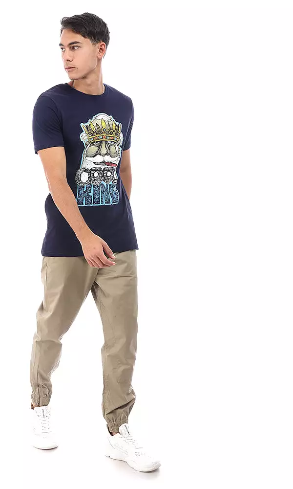 95131 Cool King Navy Blue Slip-On T-Shirt - Printed Design