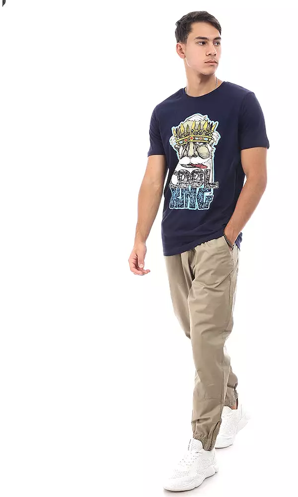 95131 Cool King Navy Blue Slip-On T-Shirt - Printed Design