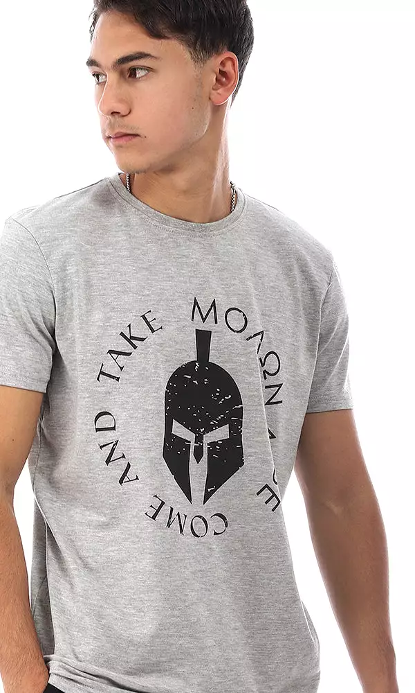 95152 Gladiator Helmet Front Printed T-Shirt - Heather Grey