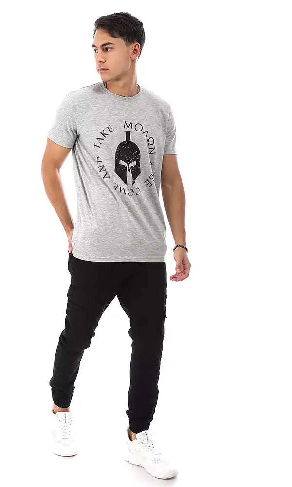 95152 Gladiator Helmet Front Printed T-Shirt - Heather Grey