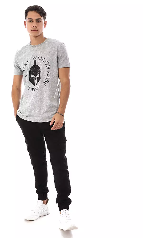 95152 Gladiator Helmet Front Printed T-Shirt - Heather Grey