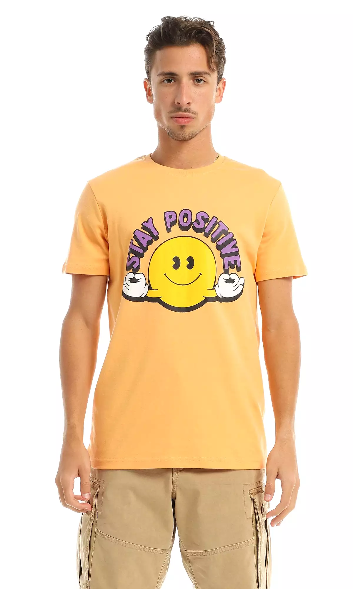 97410 Orange Stay Positive Round T-Shirt