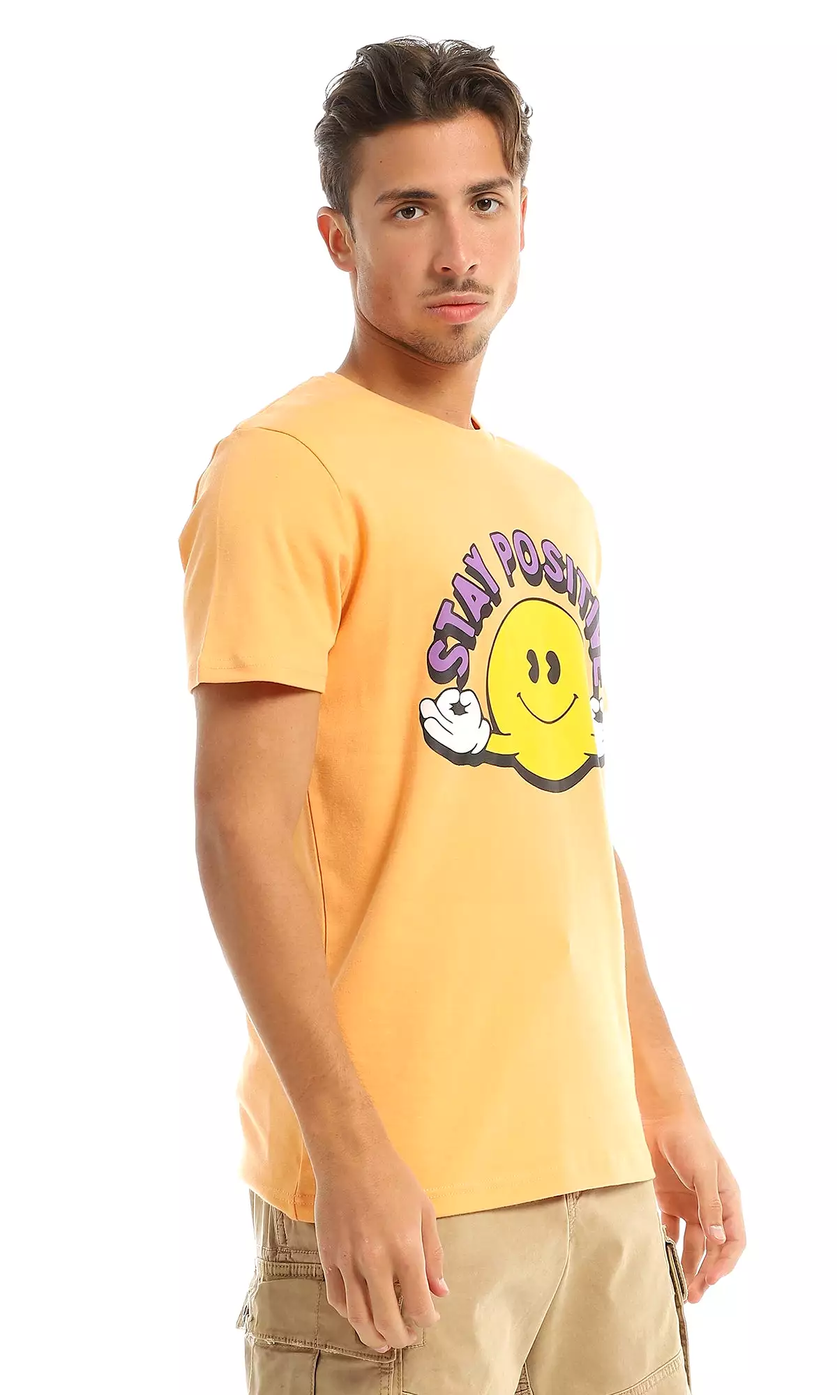 97410 Orange Stay Positive Round T-Shirt