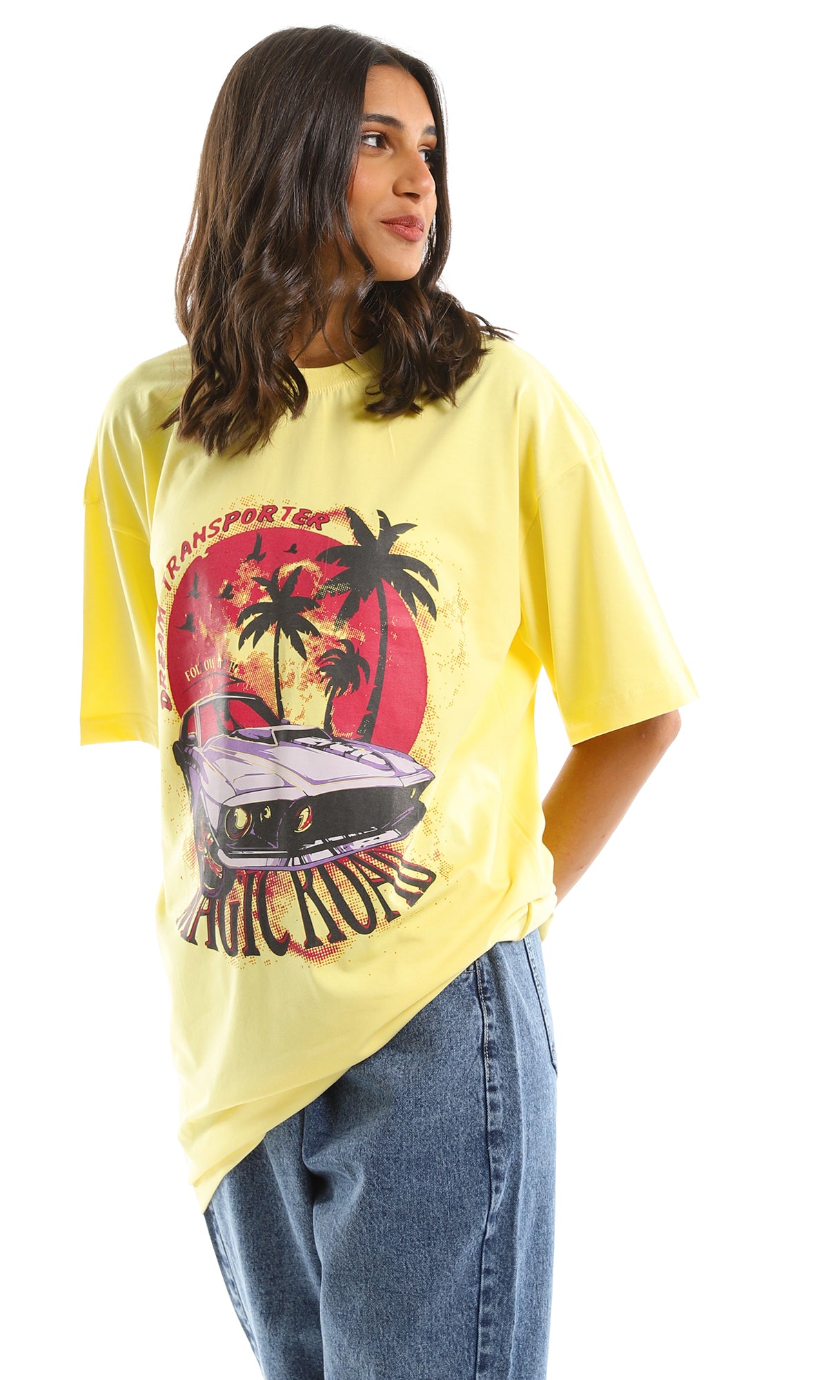 97597 Yellow Oversized Summer Tee - Dream Transporter Print