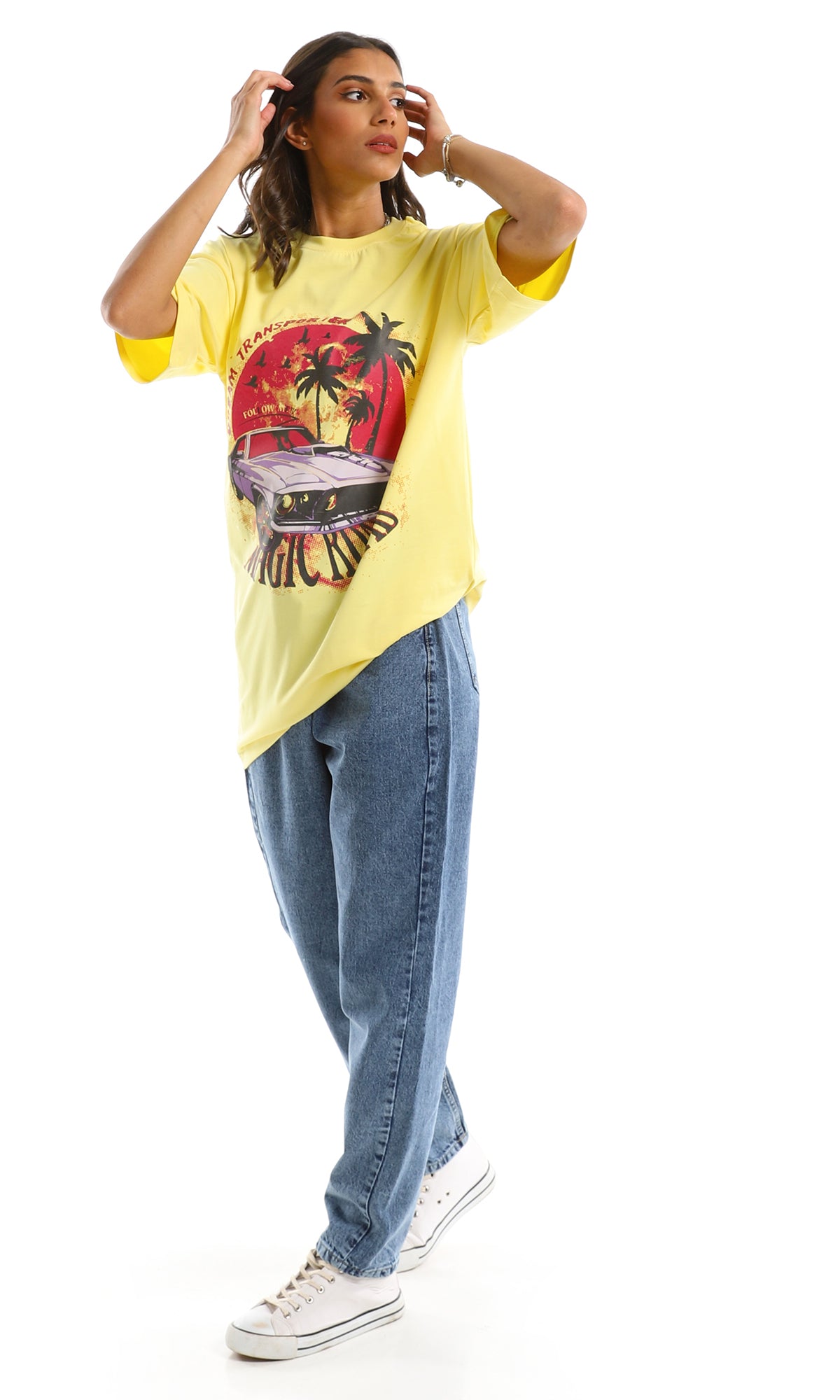 97597 Yellow Oversized Summer Tee - Dream Transporter Print