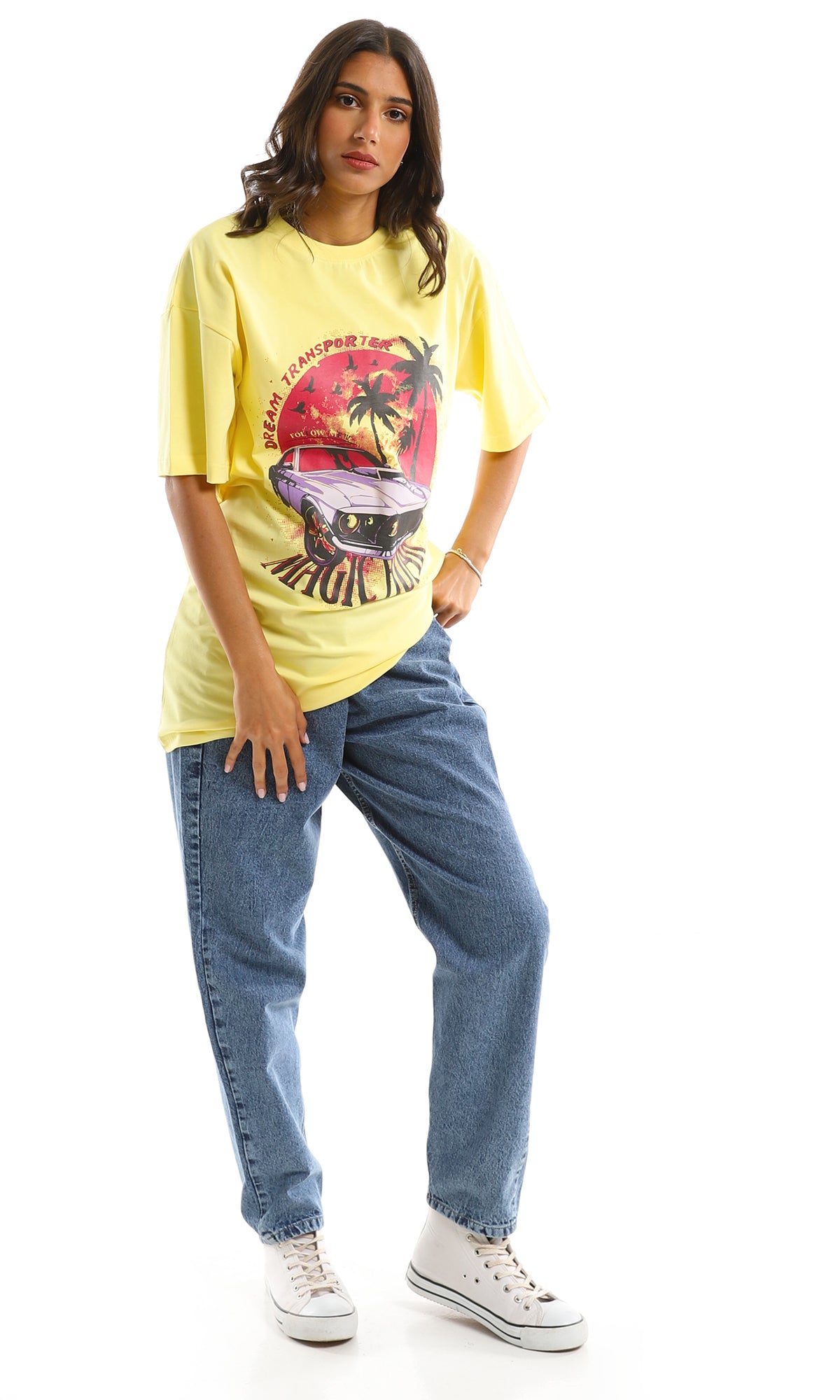 97597 Yellow Oversized Summer Tee - Dream Transporter Print