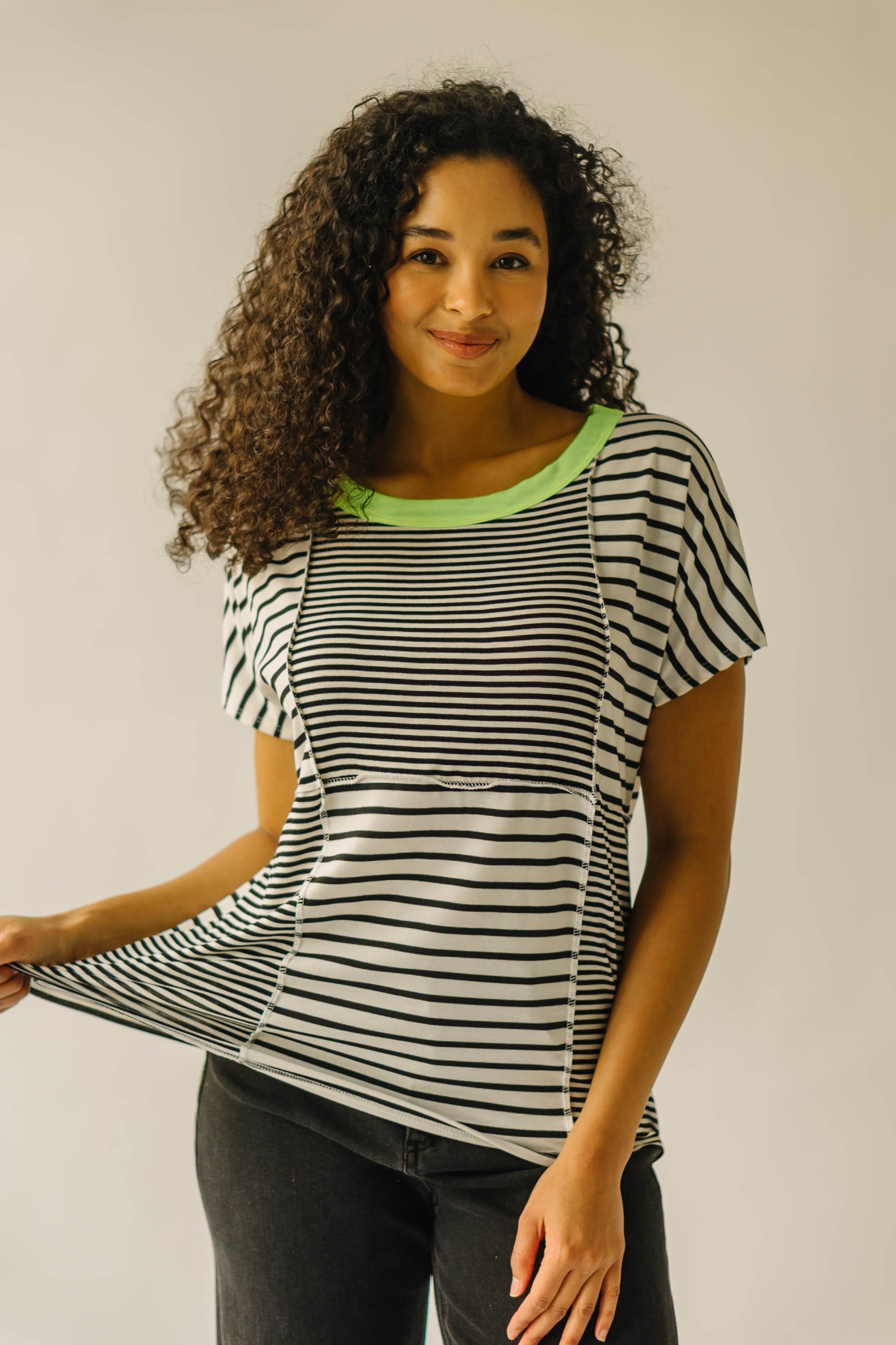 Abney Striped Contrast Tee - Black + White | Shop Now