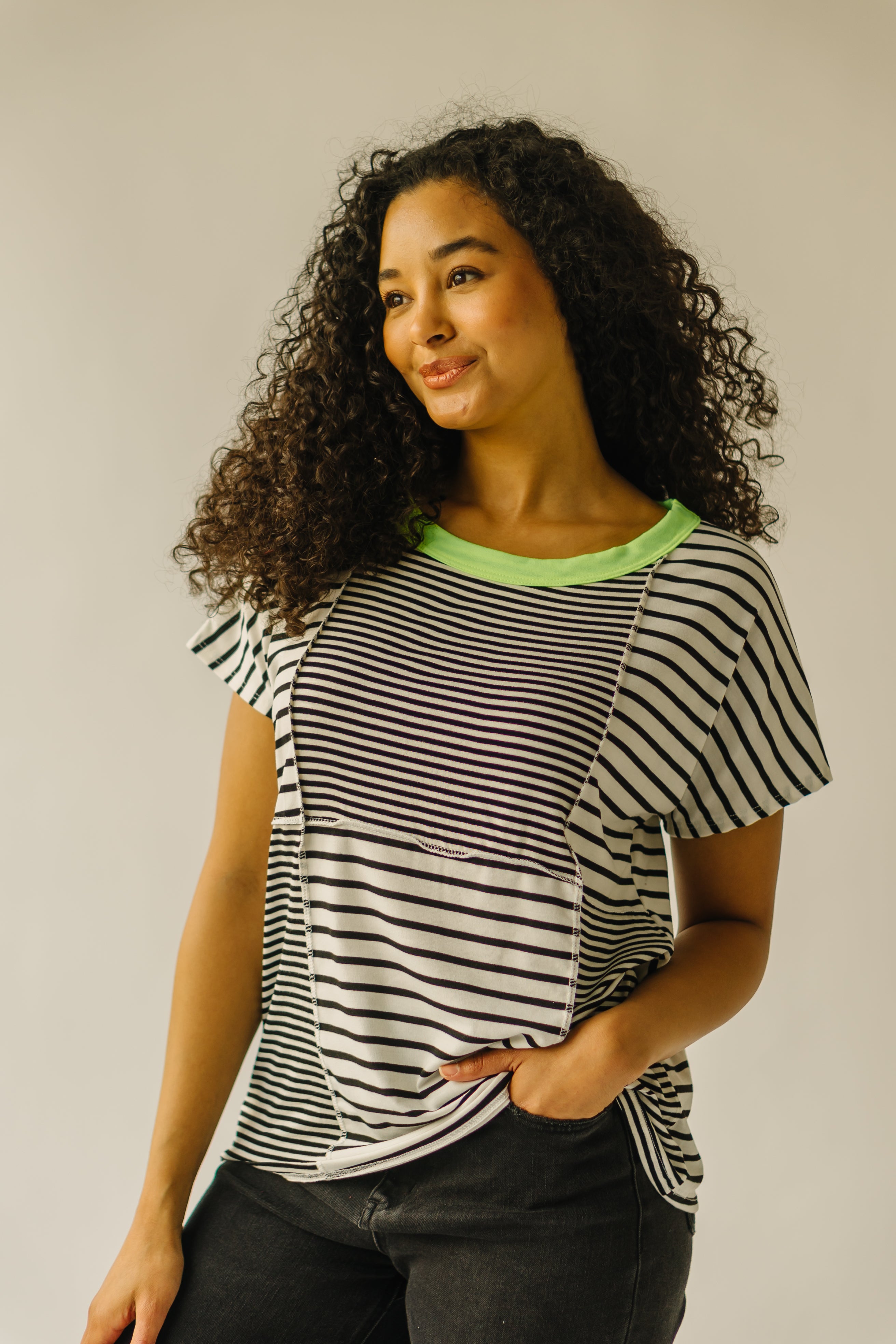 Abney Striped Contrast Tee - Black + White | Shop Now