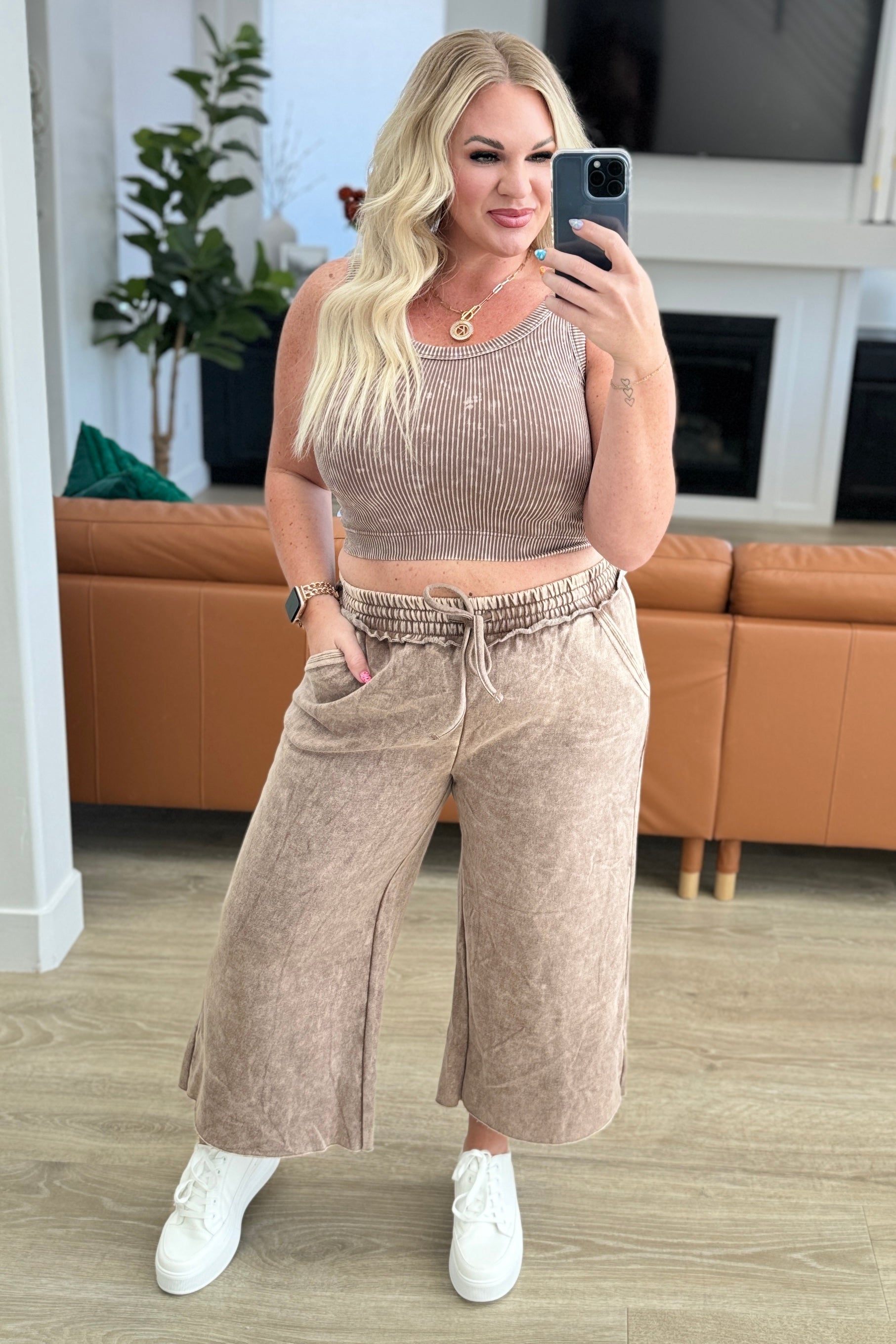 Acid Wash Wide Leg Sweatpants - Mocha - Shop Now.