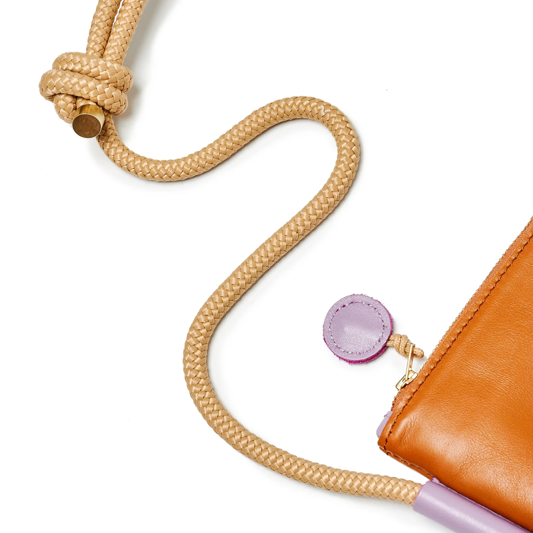 Adjustable Rope Strap Selene Zipper Bag - Tan/Lilac with Inner Small Pocket - Project Dyad