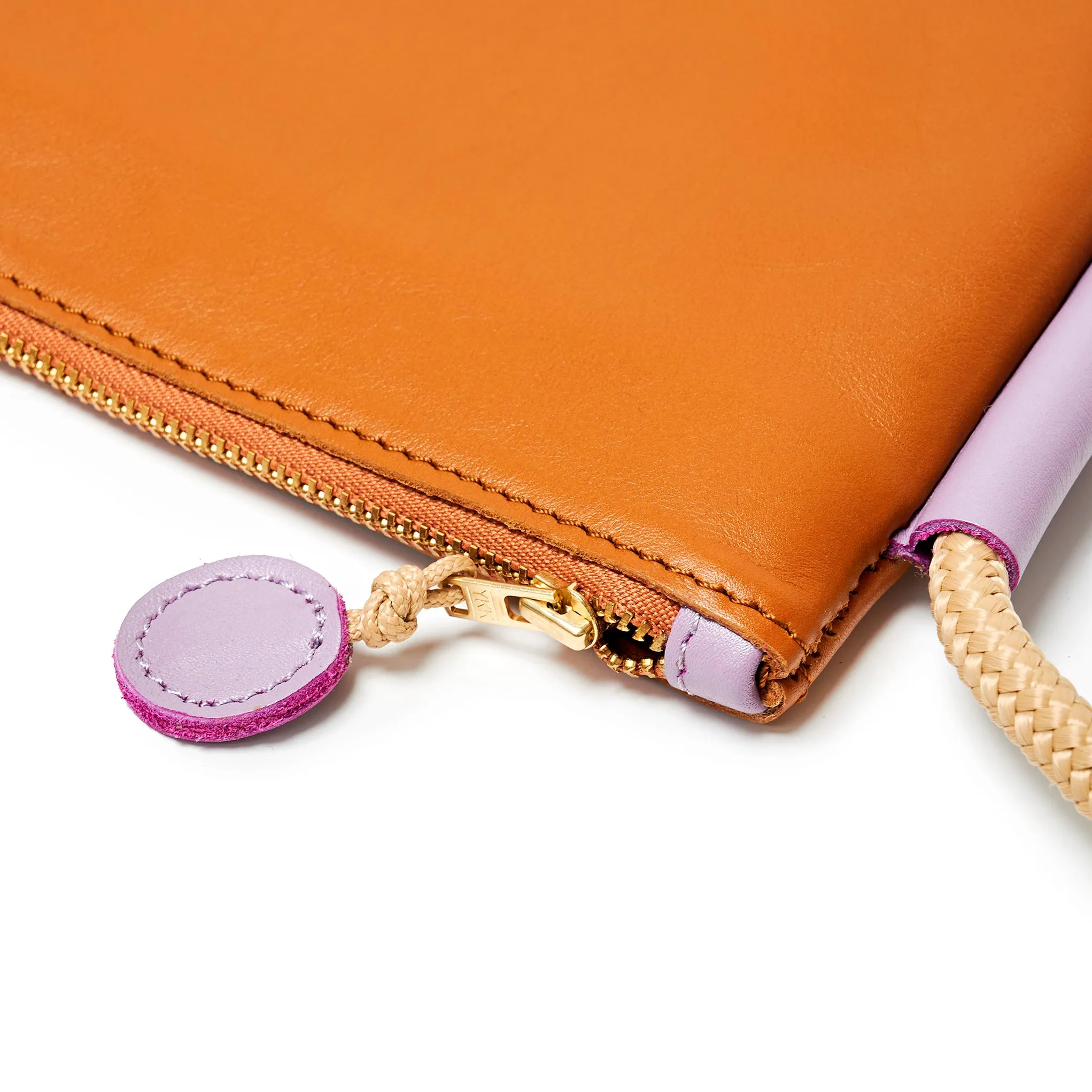 Adjustable Rope Strap Selene Zipper Bag - Tan/Lilac with Inner Small Pocket - Project Dyad