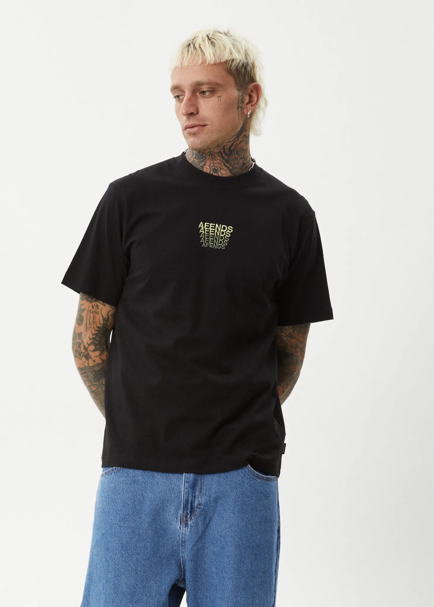 AFENDS Mens Repeat Retro Fit Tee Black