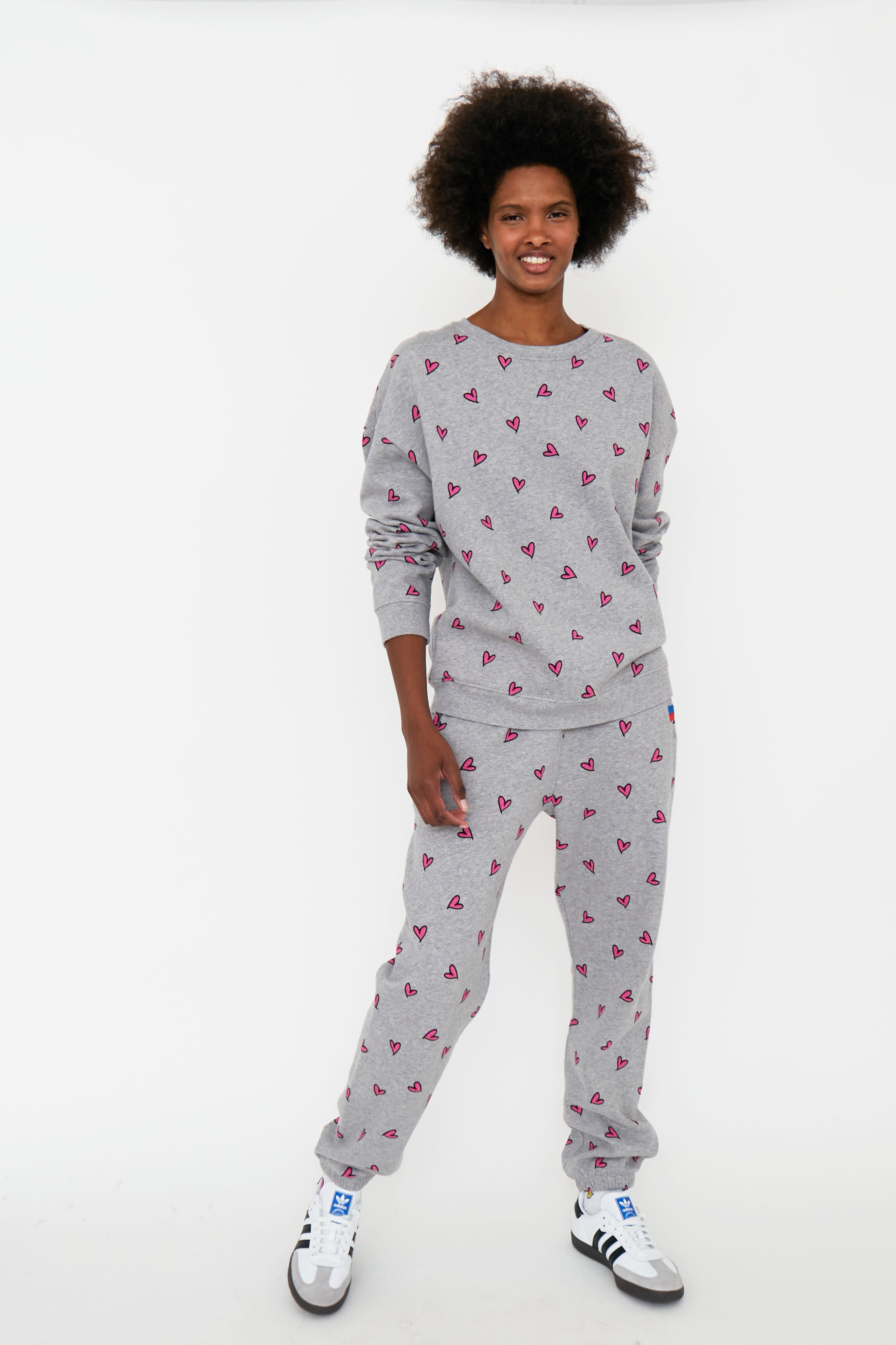 All Over Heart Sweatpants, Heather Grey/Pink