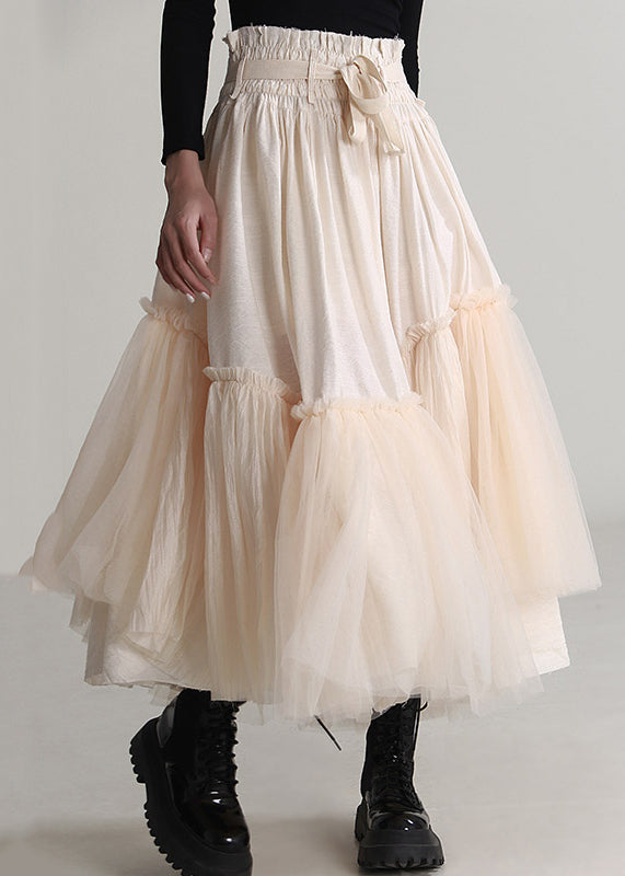 Apricot Lace Up Tulle Skirts Spring