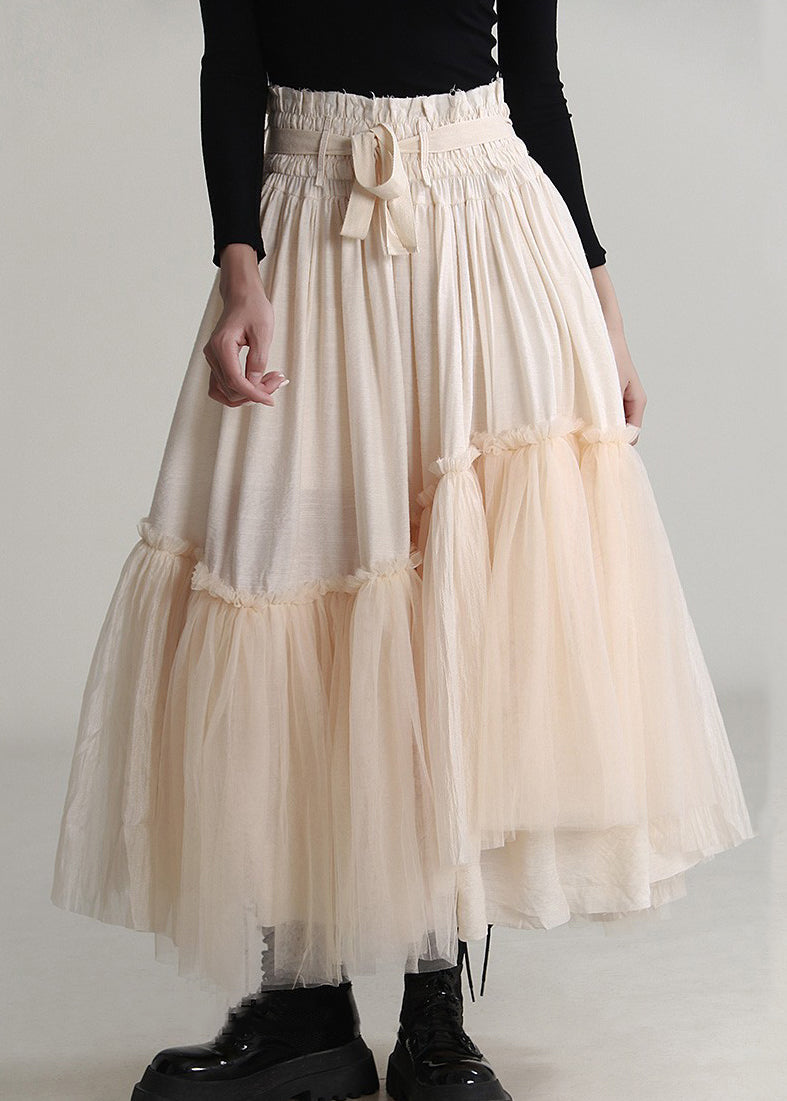 Apricot Lace Up Tulle Skirts Spring