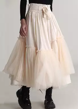 Apricot Lace Up Tulle Skirts Spring