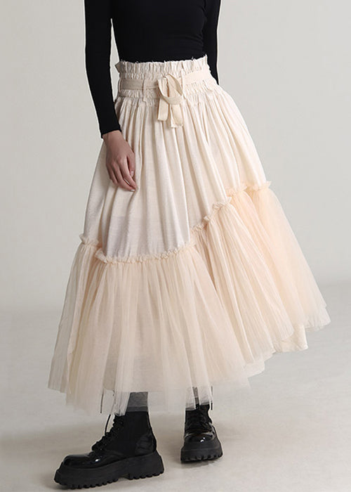 Apricot Lace Up Tulle Skirts Spring