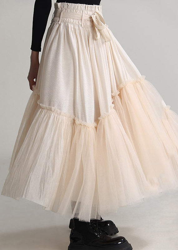 Apricot Lace Up Tulle Skirts Spring