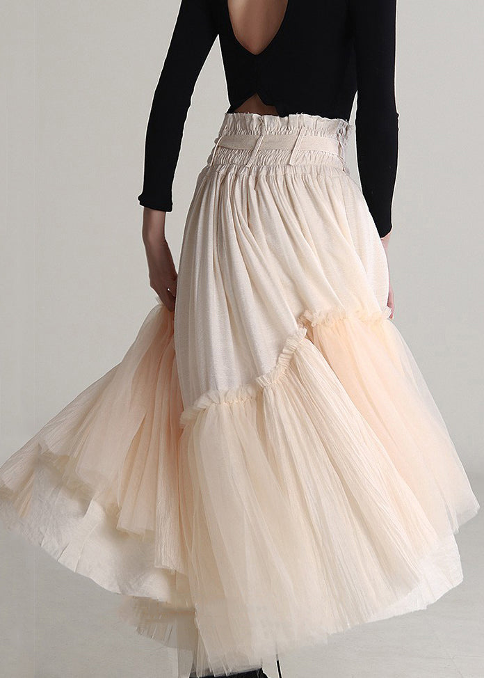 Apricot Lace Up Tulle Skirts Spring