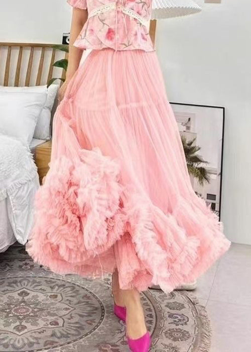 Apricot Ruffled Tulle Skirts - AB1022