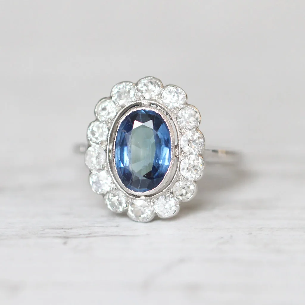 Art Deco Verneuil Sapphire and Diamond Cluster - 1.35 Carat