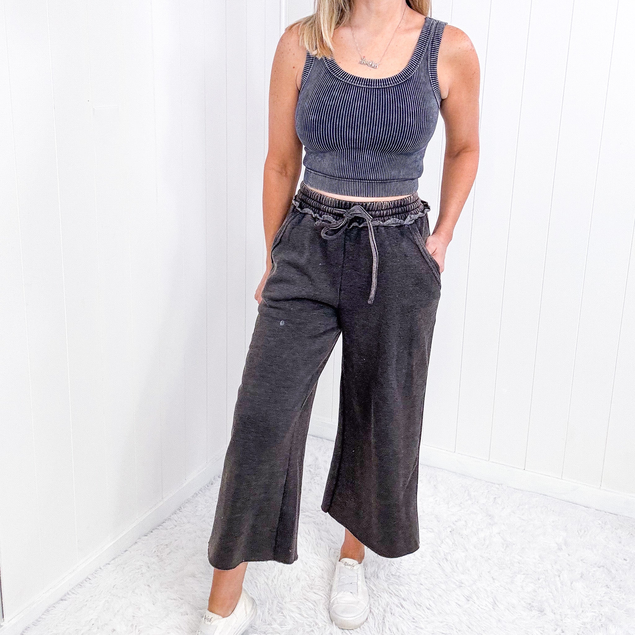 Ash Black Acid Wash Wide Leg Palazzo Sweatpants