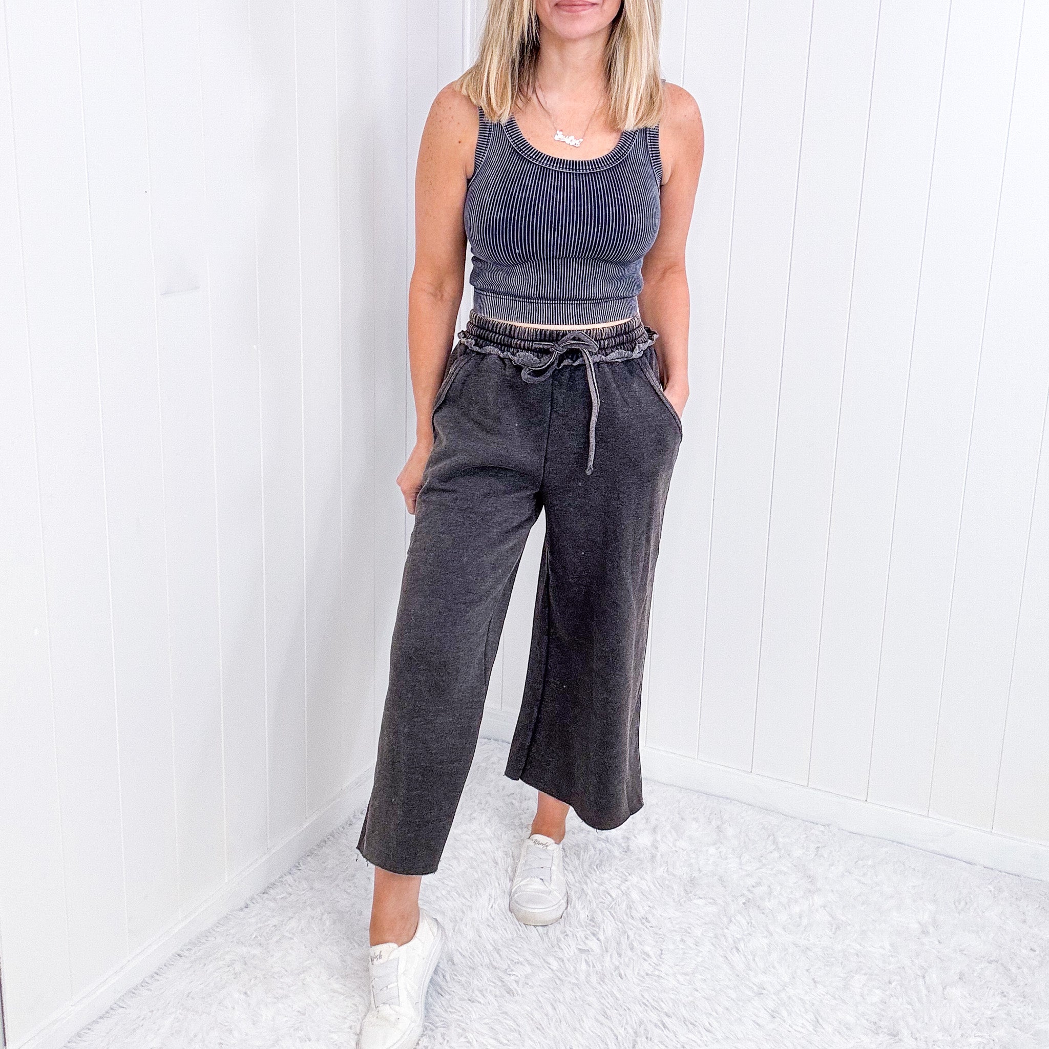 Ash Black Acid Wash Wide Leg Palazzo Sweatpants