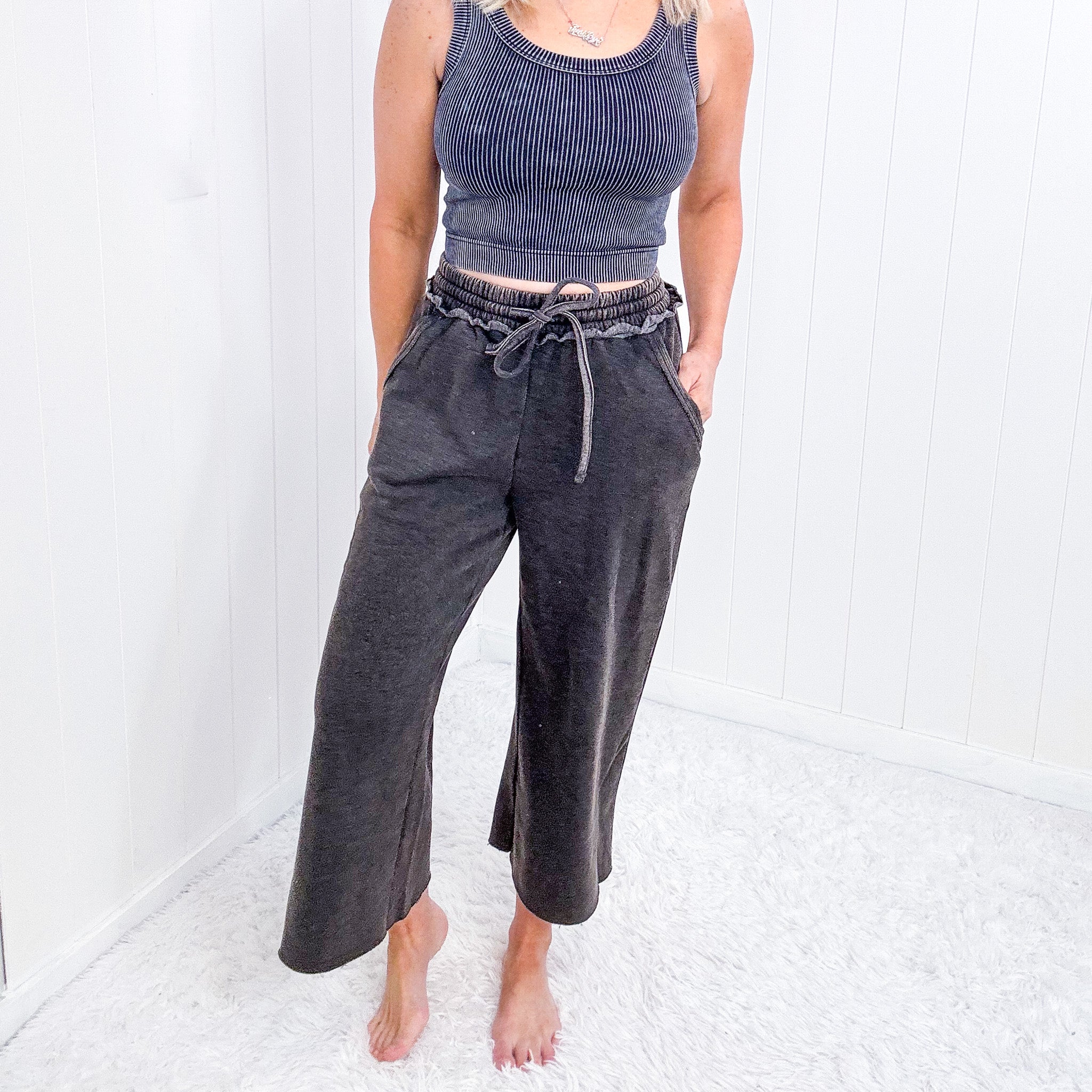 Ash Black Acid Wash Wide Leg Palazzo Sweatpants