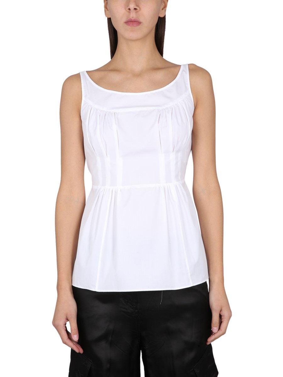 Aspesi Cotton Fil A Fil Top with Ruffle - Shop Now