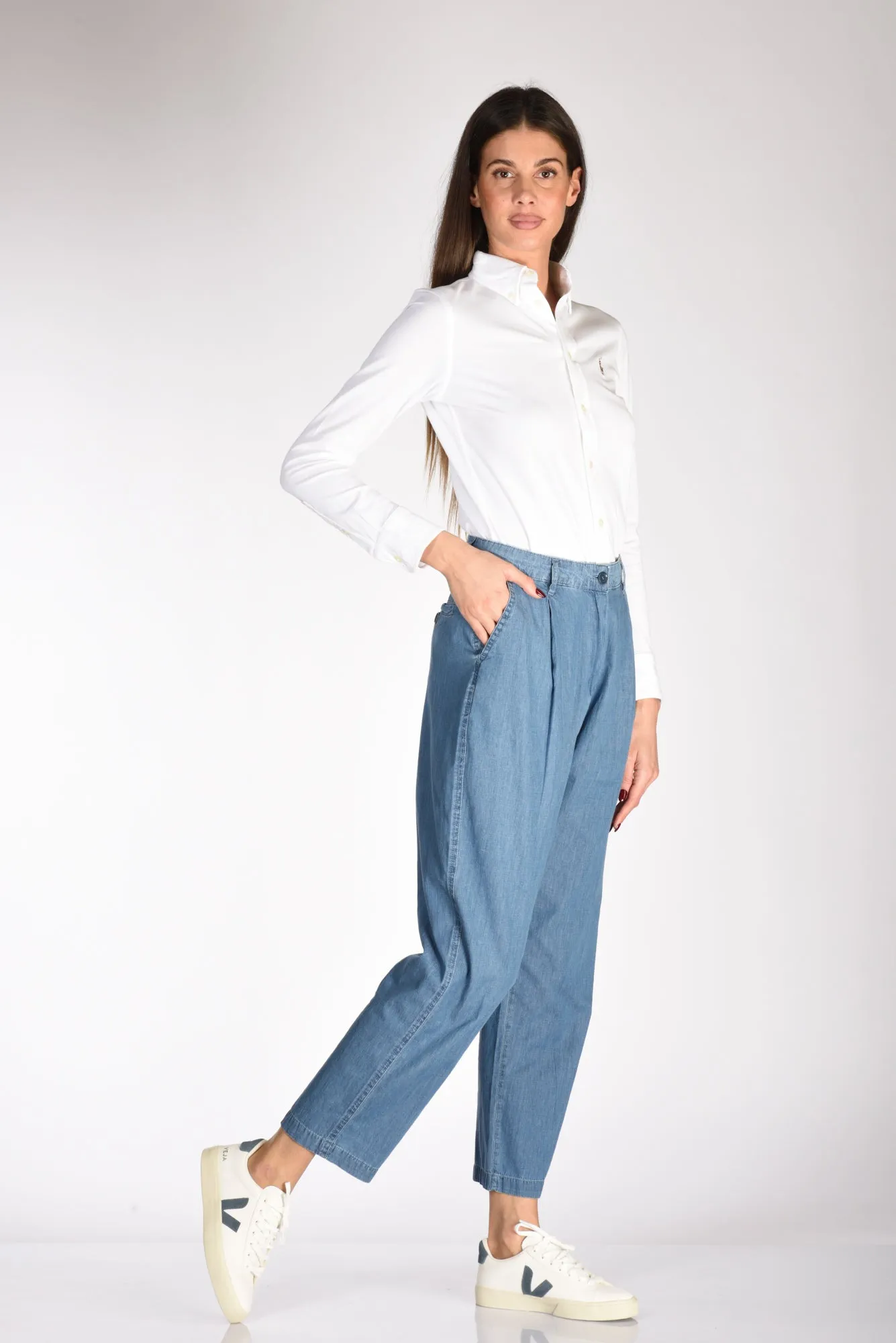 Aspesi Women's Blue Jeans Trousers with Pleats