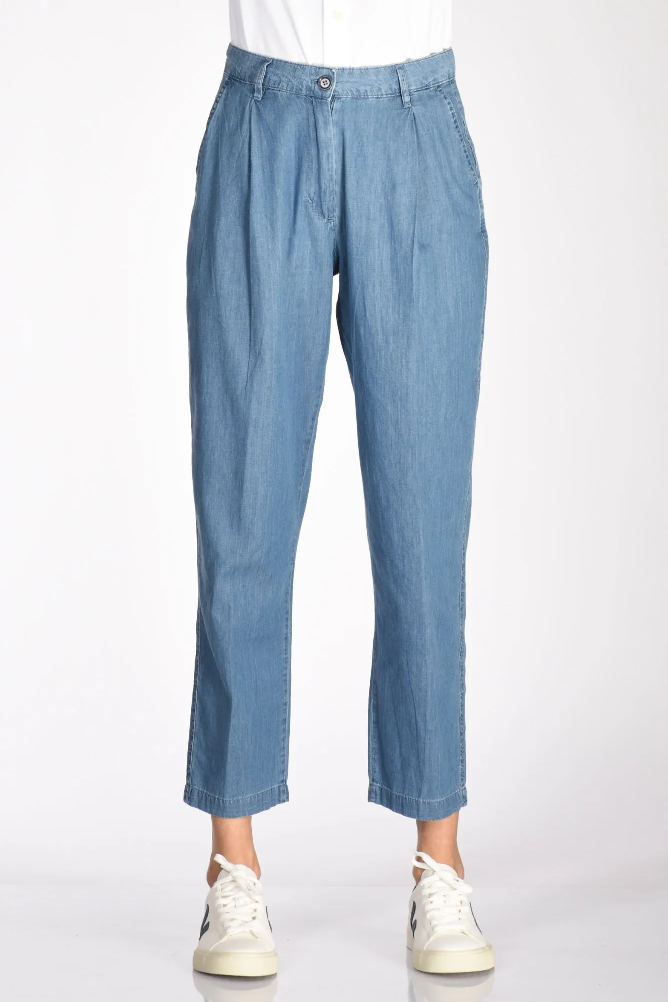 Aspesi Women's Blue Jeans Trousers with Pleats