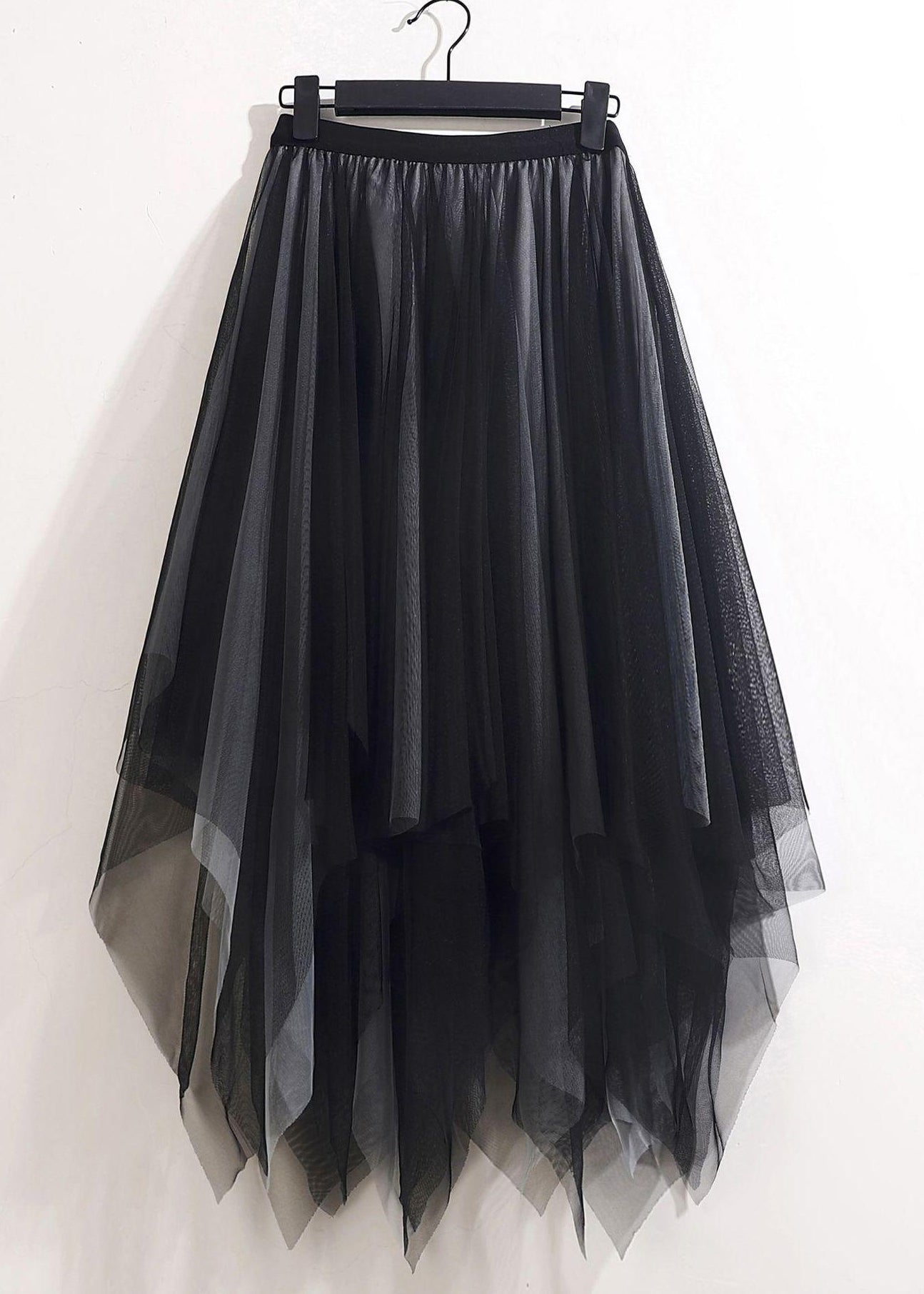 Asymmetrical Black Grey Tulle Skirts: Loose, Summer Style - AS1061.