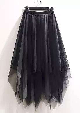 Asymmetrical Black Grey Tulle Skirts: Loose, Summer Style - AS1061.