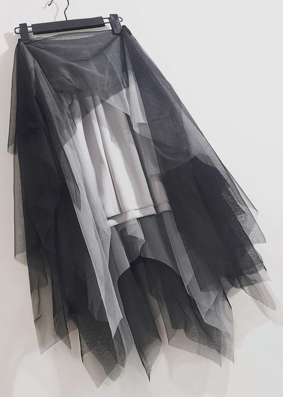 Asymmetrical Black Grey Tulle Skirts: Loose, Summer Style - AS1061.