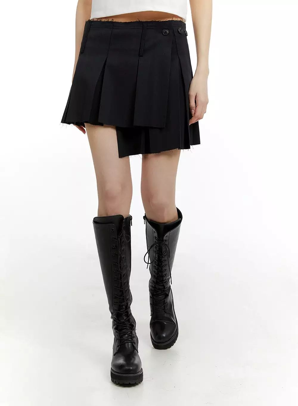 Asymmetrical wrap pleated mini skirt with product code CM429