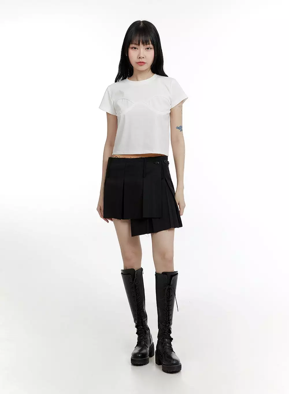 Asymmetrical wrap pleated mini skirt with product code CM429