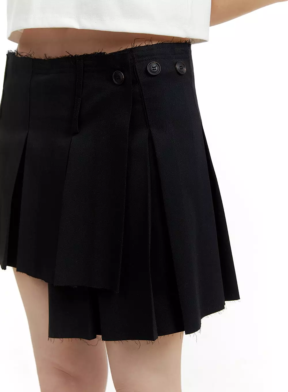 Asymmetrical wrap pleated mini skirt with product code CM429